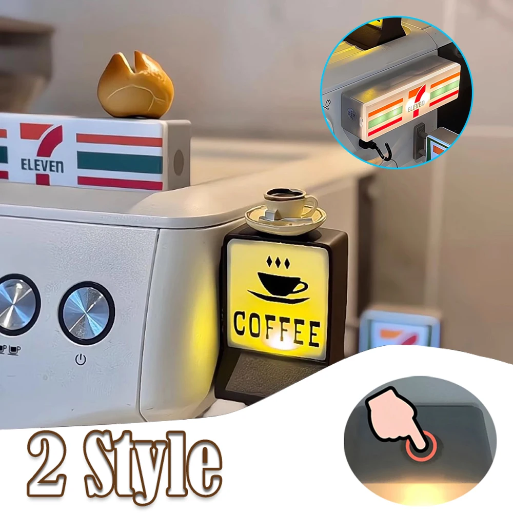 3D Magnetic Fridge Stickers Coffee Shop Fridge Magnets Light Signs Model Ornaments 711 Luminous Light Box Mini Display Board