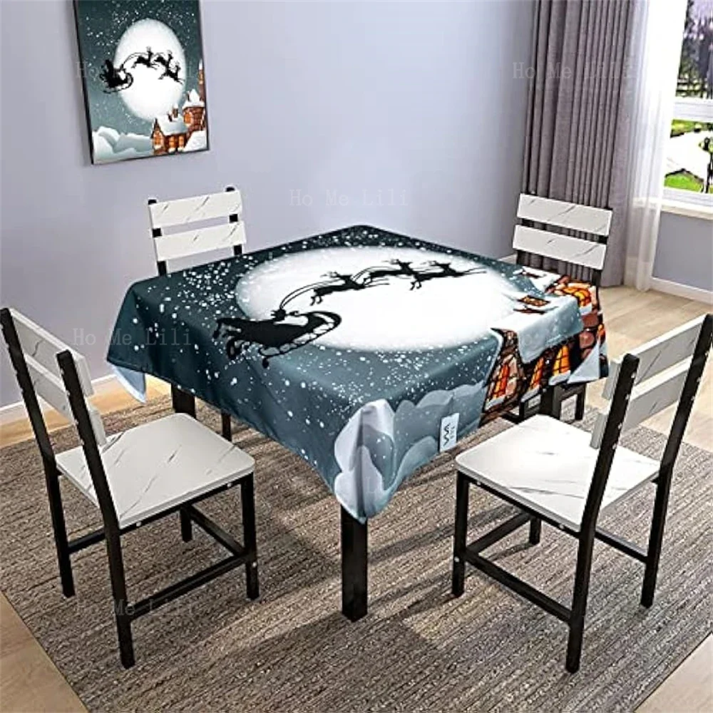 Christmas Holiday Decorations Winter Santa Sleigh New Year Gifts Printed Square Tablecloth Home Kitchen Party Dinner Decorations