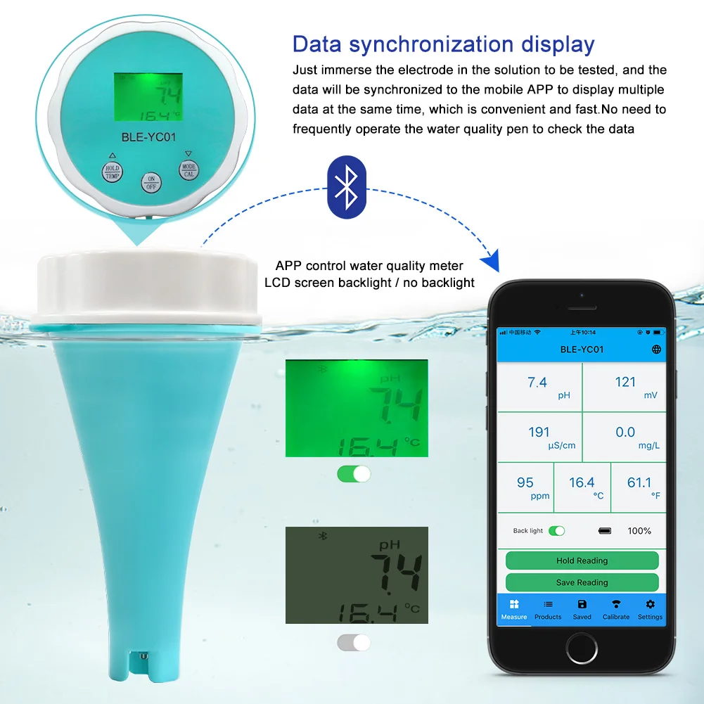 Smart PH Chlorine Meter Swimming Pool Water Quality Tester ORP EC TDS Temp CL Level Online Monitoring Analyzer for Spa Aquarium