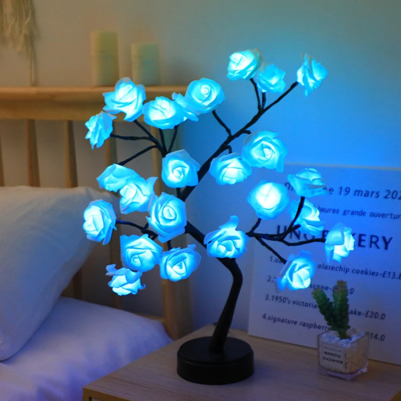 Flower LED Night Light 24led Christmas Rose Tree Garland Lamp For Kid Home Bedroom Decoration Decor Fairy Light Holiday lighting