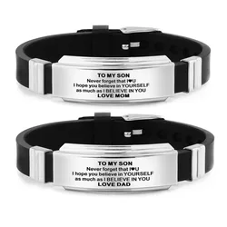 TO MY SON Silicone Courage Bracelets from Mom Dad Length Adjustable Wristband Inspirational Men Woman Jewelry