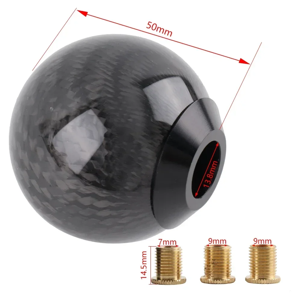 Red & Black Carbon Fiber Ball Gear Shift Knob for Cars, Racing Style, Comes with 3 Adapters