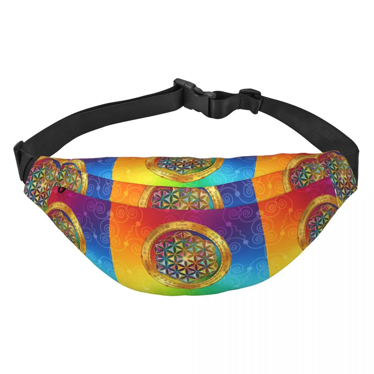 

The Flower Of Life Fanny Pack Women Men Cool Sacred Geometry Mandala Sling Crossbody Waist Bag for Hiking Phone Money Pouch