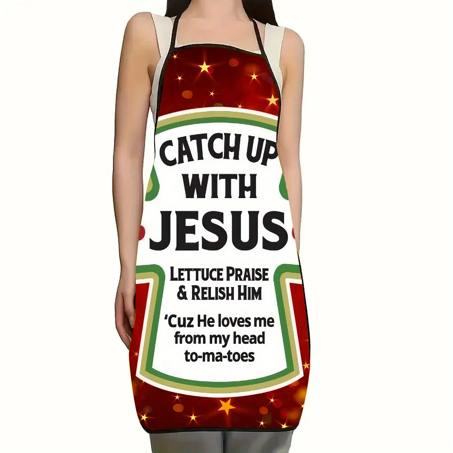 Red Background Colorful Letter Religious Pattern Apron Fashion Carnival Party Kitchen Home Hanging Men and Women