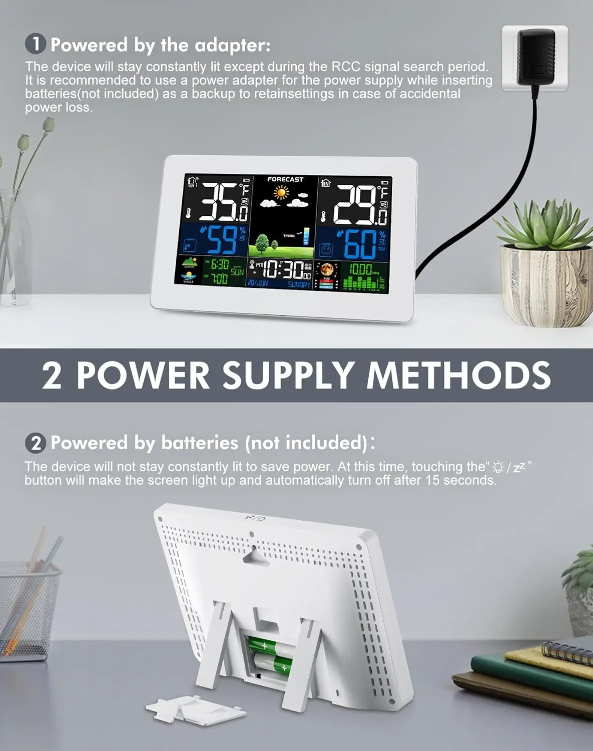 Wireless Weather Station: Indoor/Outdoor Thermometer with Remote Sensor, Large Display, Weather Forecast, Atomic Clock