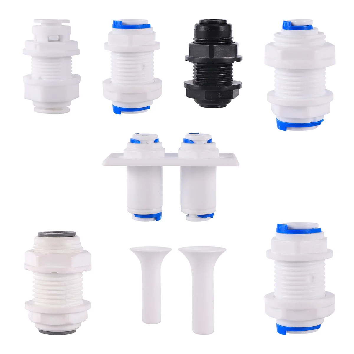 

1/4" 3/8" Quick Access Bulkhead Connectors Aquarium Garden Irrigation Water Pipe Joints 2/4-Way Straight Plastic Pipe Couplings