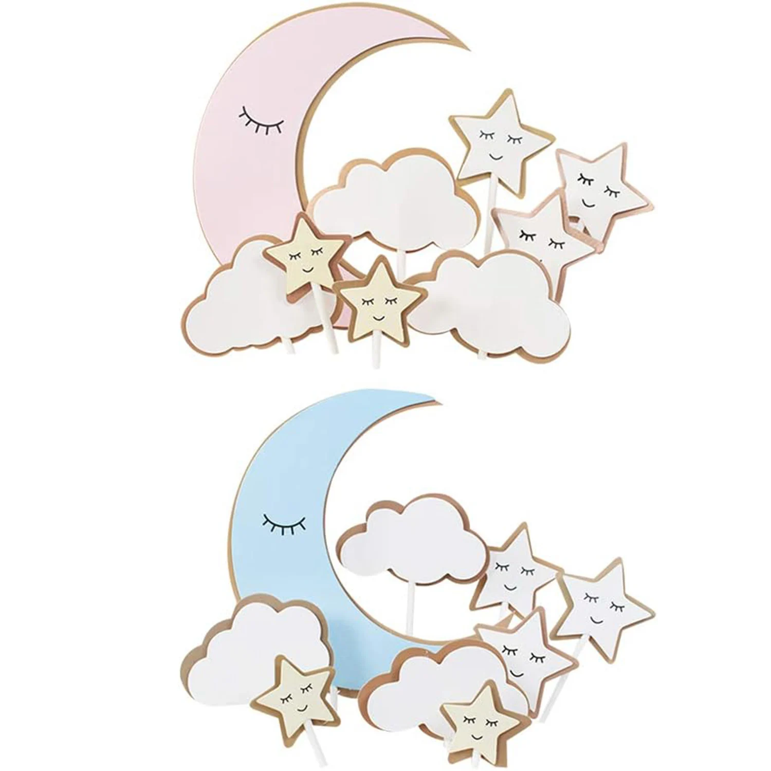 18PCS Moon Star Cake Toppers Cloud Cupcake Picks Paper Baking Decoration for Baby Shower  Gender Reveal Birthday Wedding Party