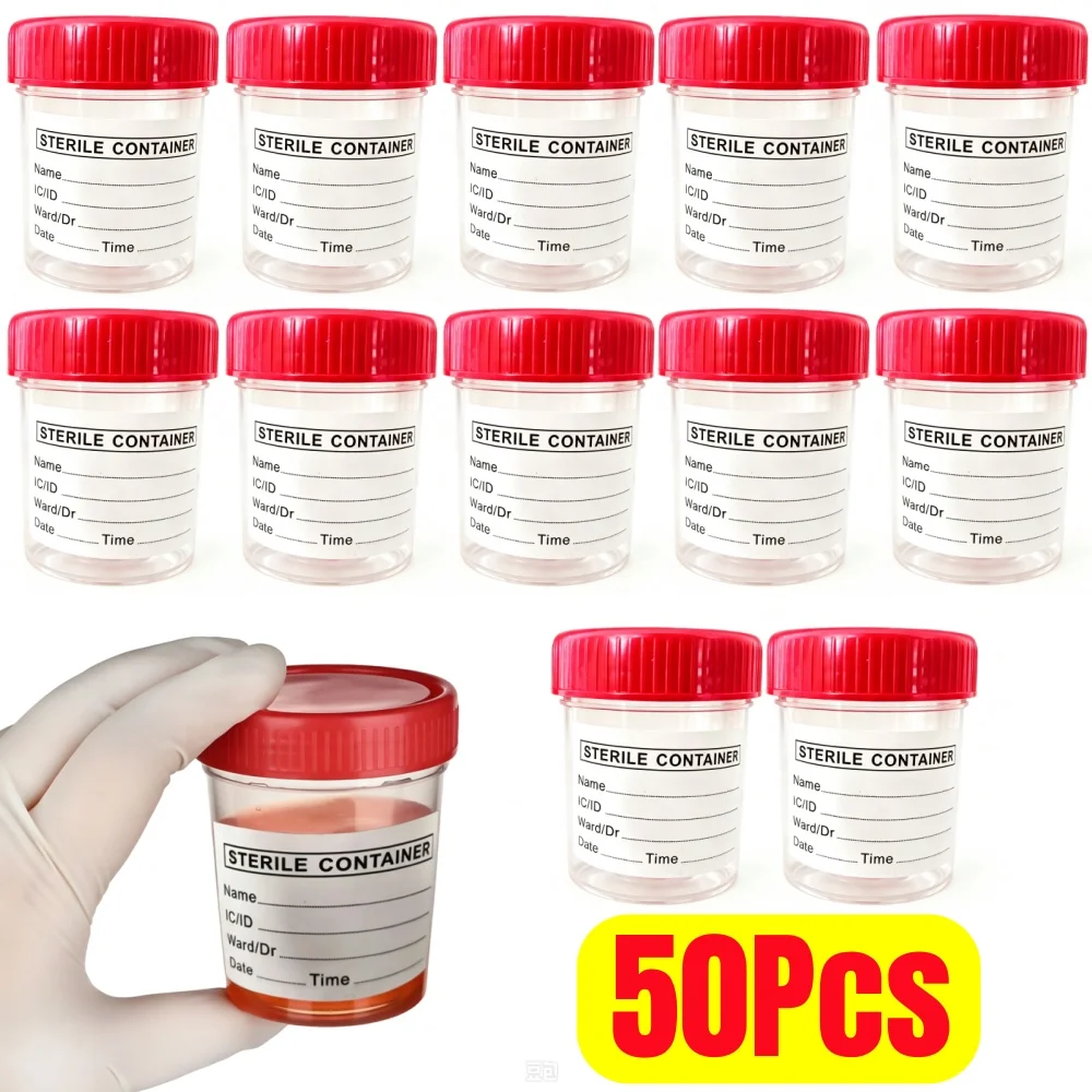 50pcs Disposable Plastic Urine Cup 60ML Urine Collection Sample Cup Specimen Bottle Container Plastic Cup Container for Use