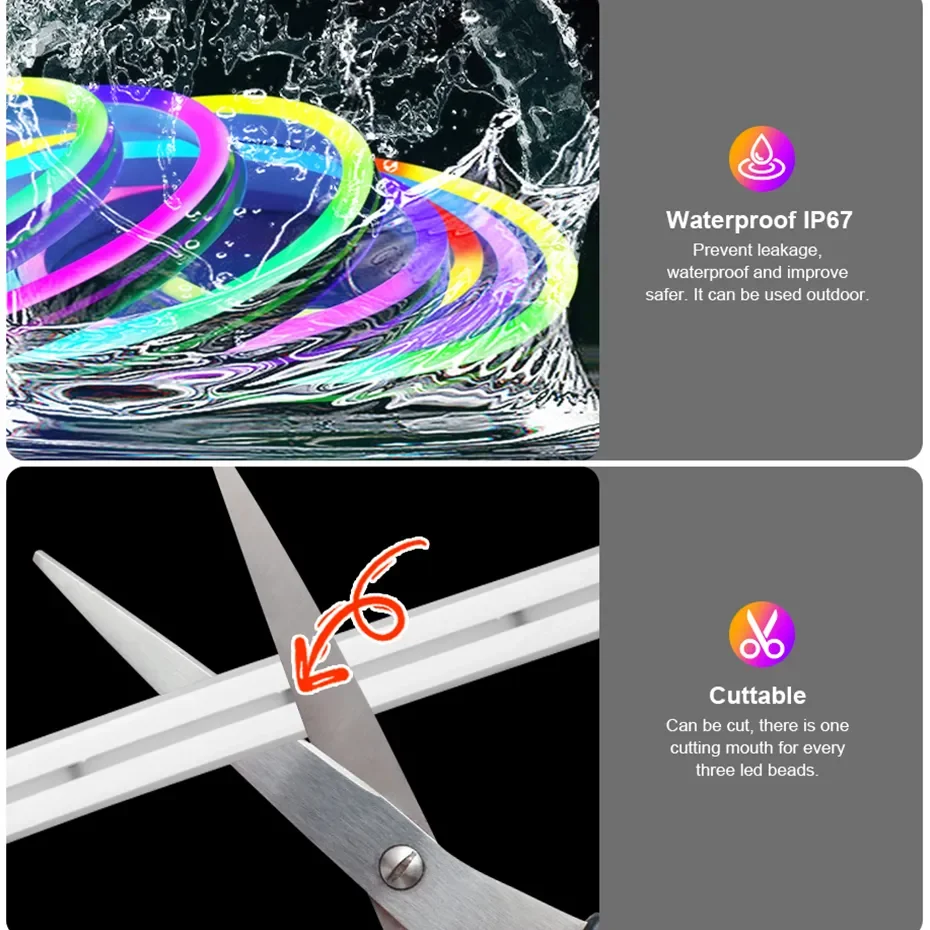 Tuya WiFi LED Neon Strip light 12V RGBIC Soft Flexible LED Strip RGB Dimmable Chasing Tape IP67 Waterproof Remote Bluetooth
