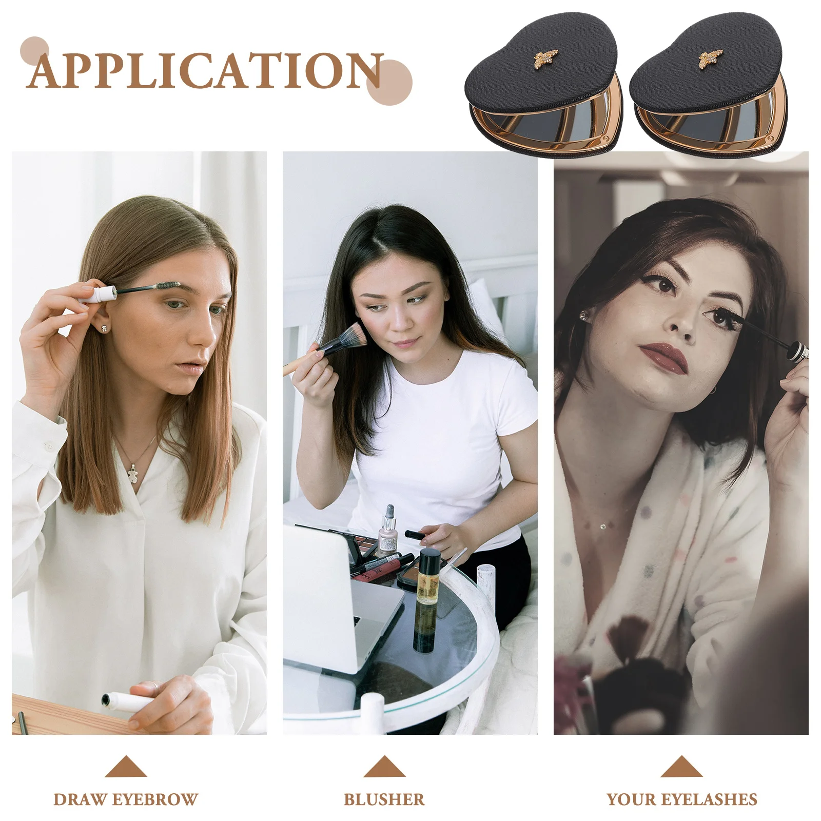 2 pcs Small Heart Shaped Mirror Compact Folding Portable Makeup Mirror For Purse Travel Handheld Women Bee Decor Clear