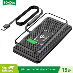 Bonola-cargador inalámbrico de silicona para coche, almohadilla antideslizante de inducción Qi para iPhone 12/13/14/15 Pro, Samsung/Huawei