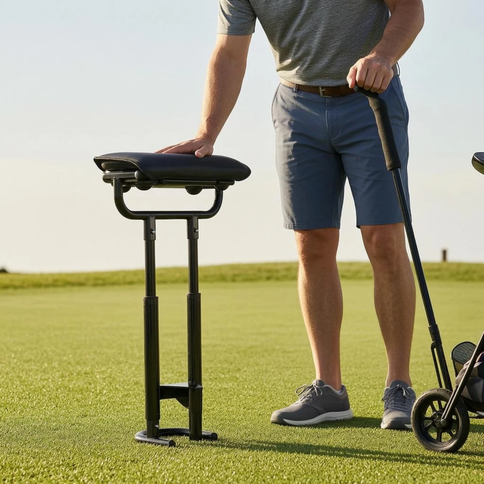 golf-caddy-rest-seat-black-metal-frame-seat-vehicle-seating-mounted-base-easy-to-clean