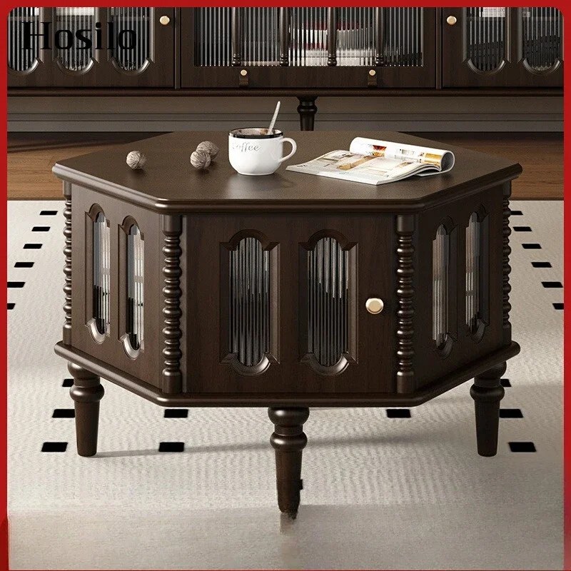 Retro Solid Wood Coffee Table Combination Small Living Room Home Cabinet