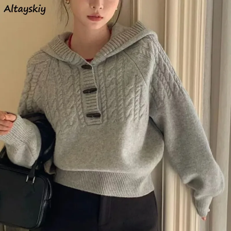 

Hooded Pullovers for Women Ins Solid Minimalist Autumn Winter Soft Long Sleeve Knitted All-match College Casual Chic New Trendy