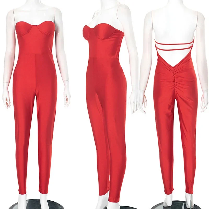 Doyerl Tube Strapless One Pieces Jumpsuits for Woman Club Wear Party Sleeveless Skinny Backless Romper Bodycon Overalls Femme
