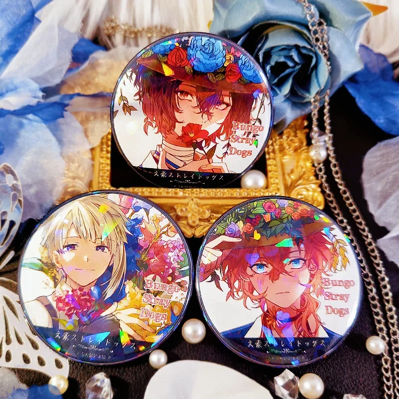 58mm/ Laser Dazai Osamu Tinplate Yum Beautiful Flower Series Ryunosuke Akutagawa Dutch Needle Exquisite Desiccant Brooch