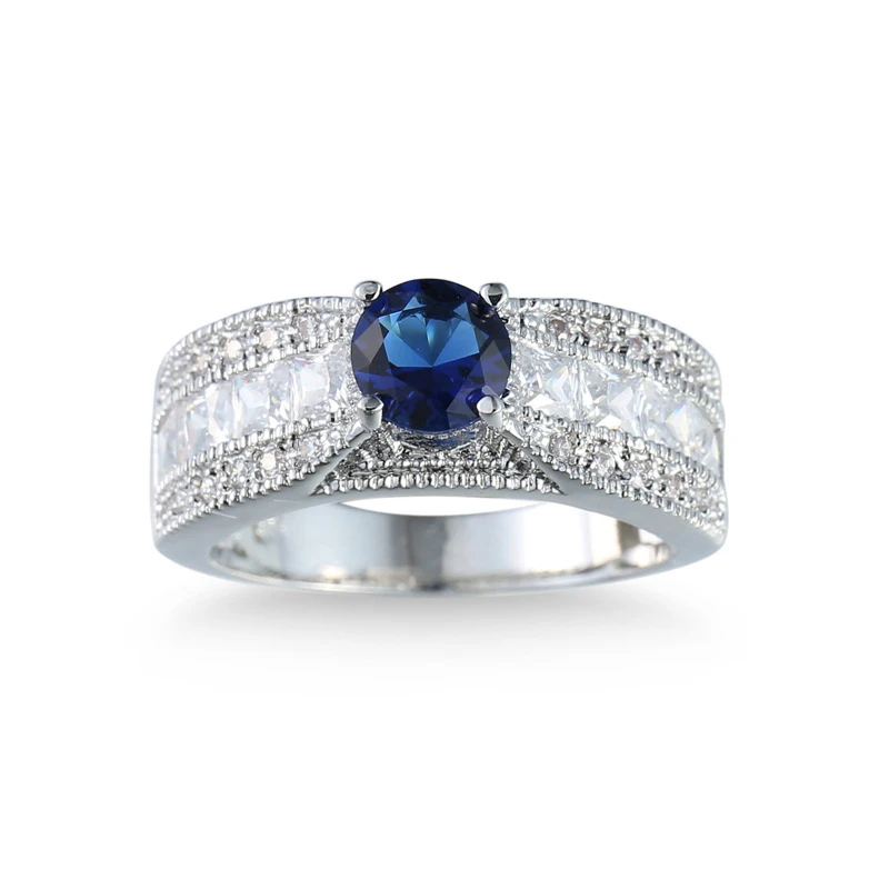 

Newest Blue Crystal Ring Fashion Women Wedding & Engagement Ring Luxury Silver Color Jewelry For Women With Austrian Crystal