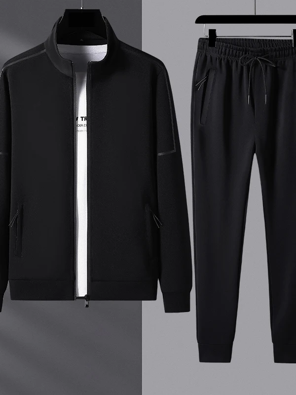 

Свободный спортивный костюм для мужчин: повседневная одежда для бега, весна-осень, новинка, большие размеры, воротник-стойка, удобный молодежный комплект