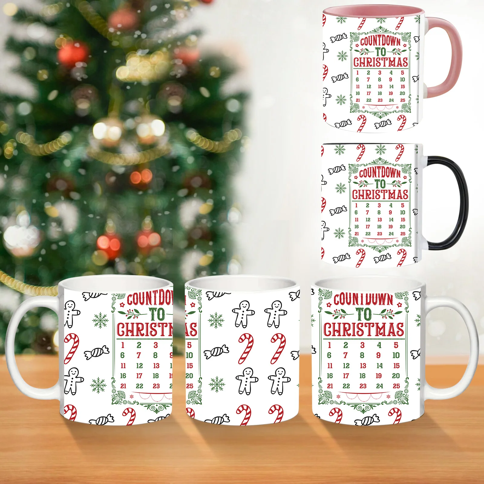1pc Christmas Calendar Pattern 3d Print 11oz Ceramic Mug Tea Milk Coffee Cup Christmas Cookie Snack Gifts Cup Xmas Gift