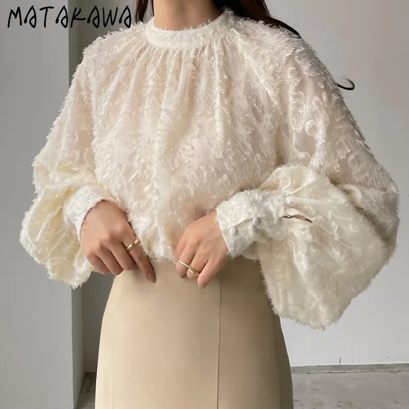 

Matakawa Flowers Blouses Women Tops Lantern Sleeve Vintage Korean Fashion Blusas Mujer Simple Loose Sweet Spring Autumn Shirts