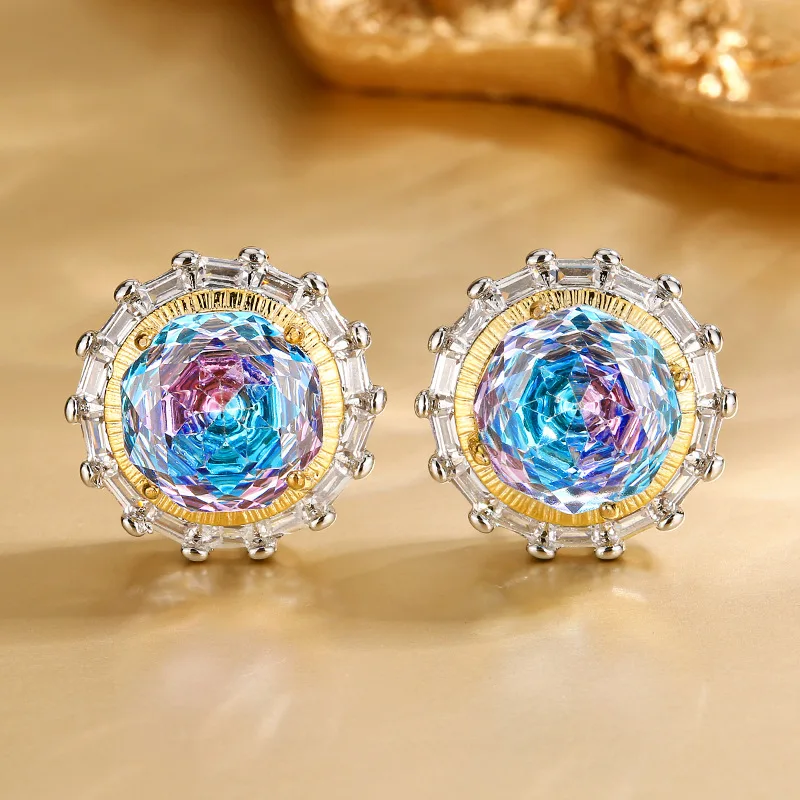 

Vintage Rainbow Crystal Jewelry Adjustable Ring Round Cut Multicolor Gemstone Necklace Earrings for Women Party Accessories Gift