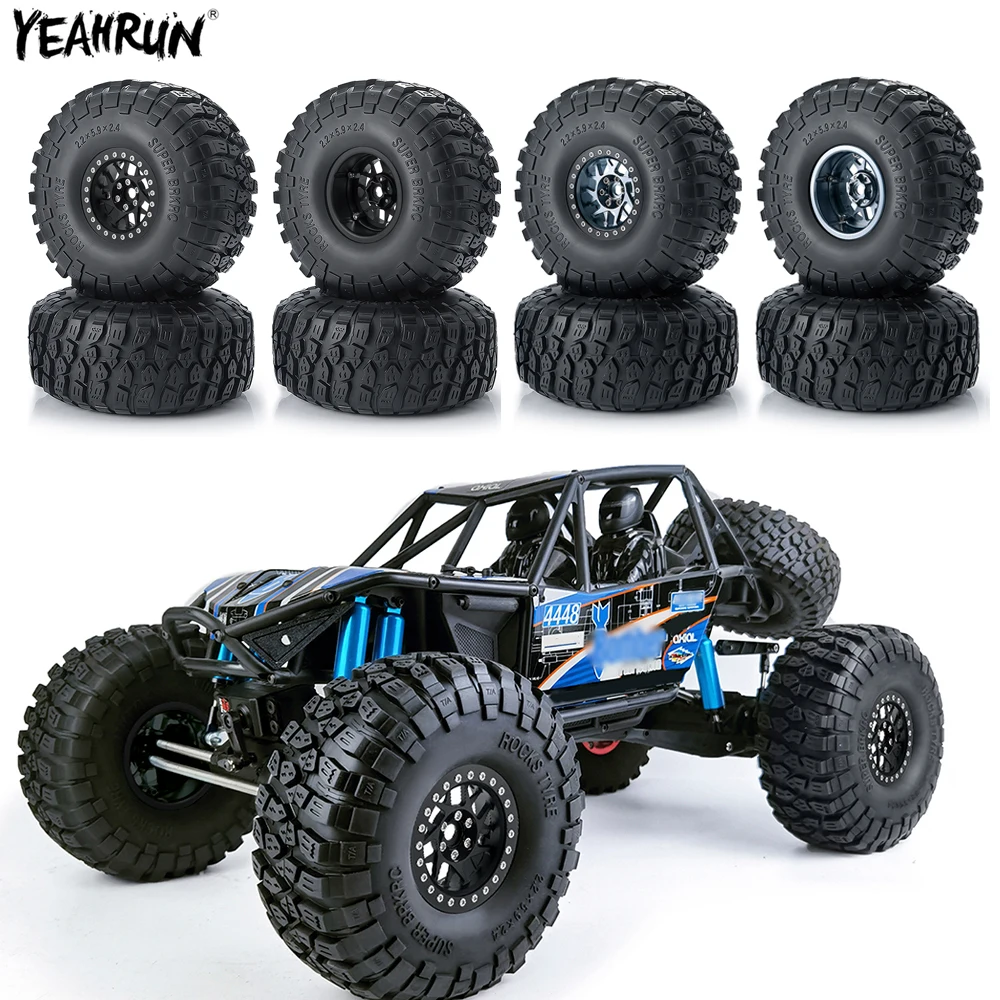 

YEAHRUN 4Pcs Beadlock Wheel Rims /2.2 inch Rubbe Tires 150mm For 1/10 RC Crawler Car Axial SCX10 90046 Wraith 90048 90053 D90