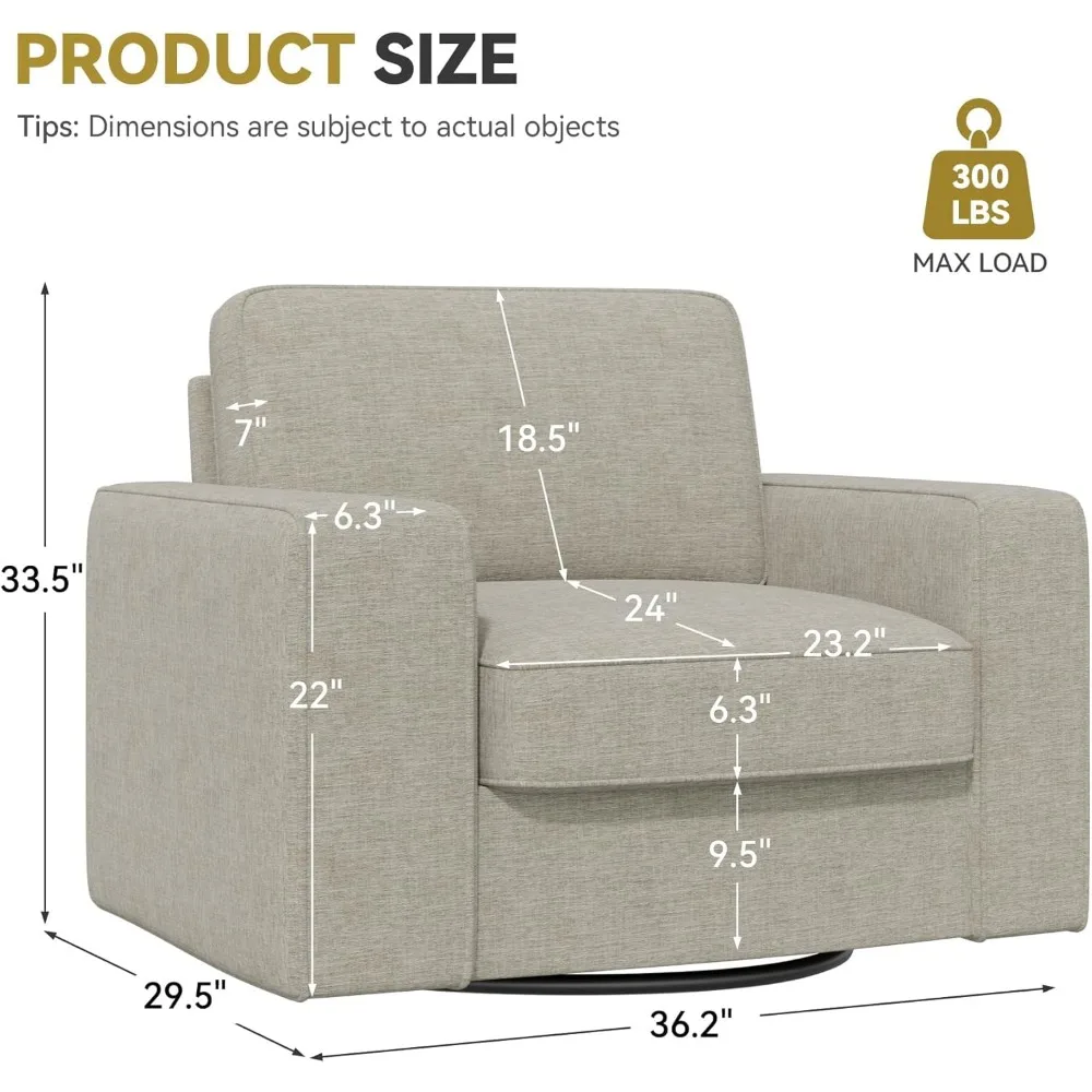 360 Degree Rotation Oversized Wingback Armchair Linen Fabric Single Thick Padding Soft Living Room