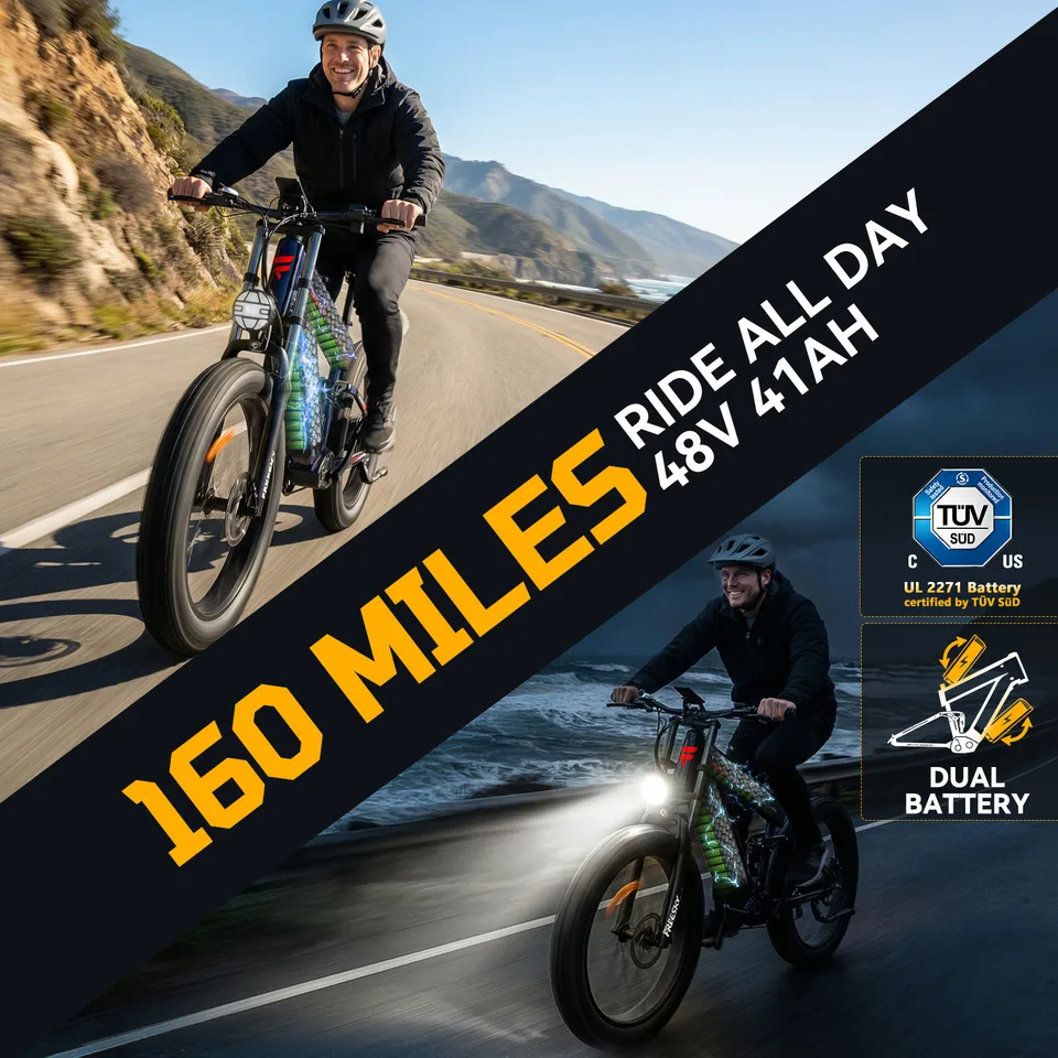 40MPH+ 4000W Electric Bike Dual Battery 160 miles Long Range 48V 41Ah for Adults image 6