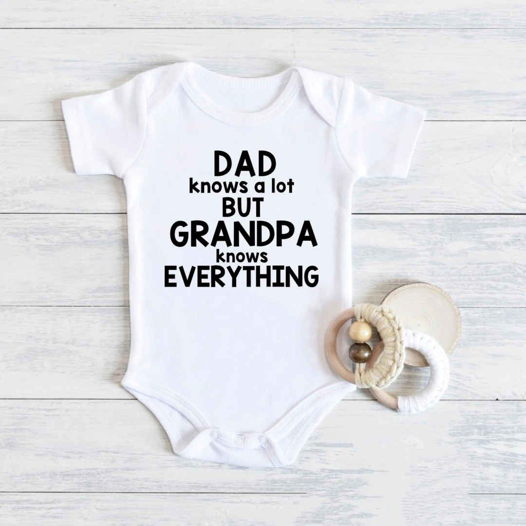 Dad Knows A Lot But Grandpa Knows Everything Toddler Infant Newborn Baby Cotton Short Sleeve Romper Outfits Playsuit Jumpsuit