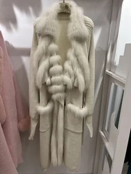 2023 nuova primavera autunno donna vera pelliccia di volpe cappotto lavorato a maglia collo di pelliccia di volpe maglione speciale female cappotto di lusso maniche lunghe