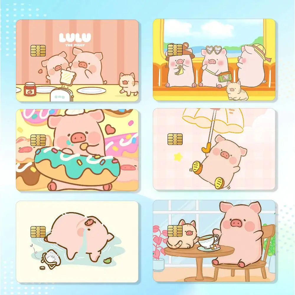 Cartoon Cute Lulu Piggy Matte Card Stickers For Credit Cards Debit Cards And Transit Cards 4Pcs