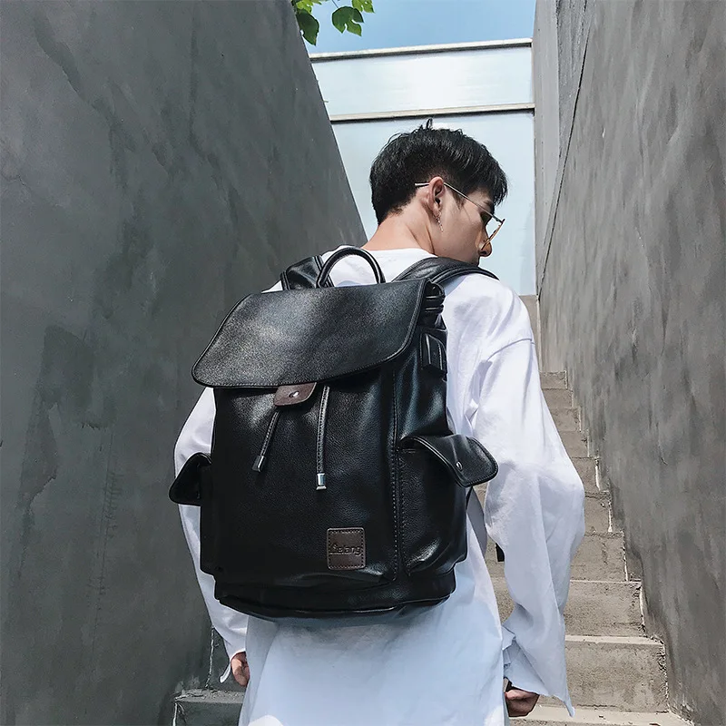 Fashion PU Leather Woven Backpack for Men Luxury Business Laptop Bag Mens Backpack Zipper Travel High Capacity Backbag Male Bags