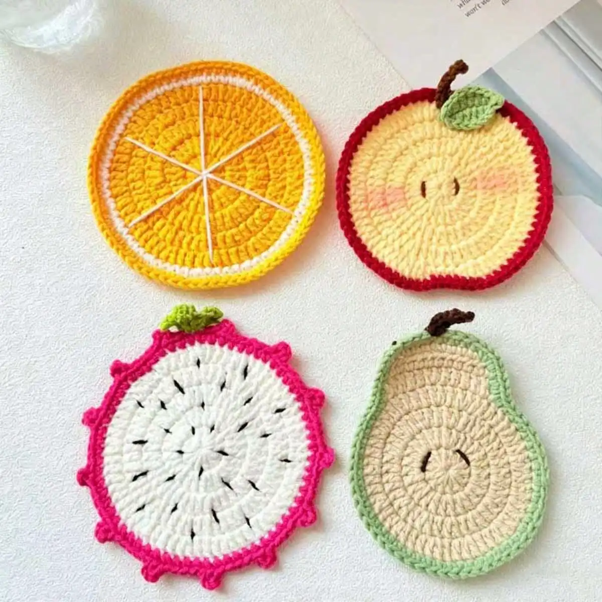 2Pcs Car Coasters Hand‑Knitted Fruit Series Coasters Cute Car Interior Decoration Hand‑Woven Coasters
