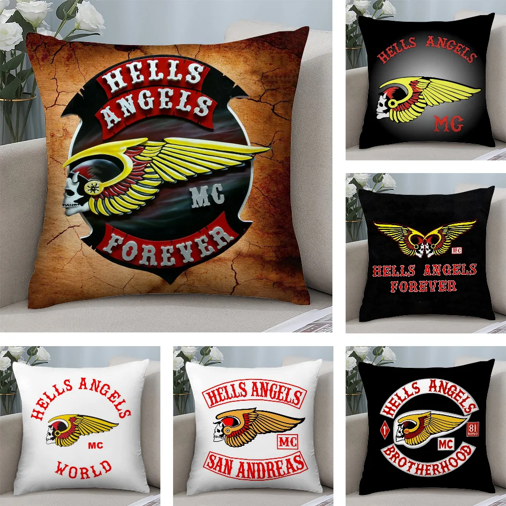 

Moto Pillow Case Short Plush Pillow Covers Sofa Decorative Gift Home Double-sided H-Hells Angels Printing Cushion Cover