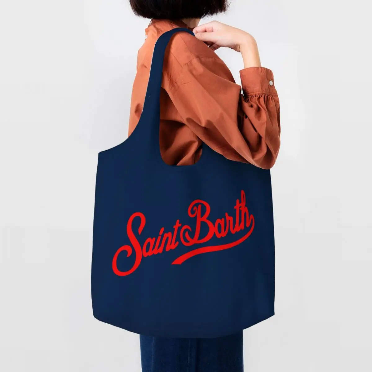 

Custom S-saints B-barths Shopping Canvas Bag Women Recycling Large Capacity Groceries Tote Shopper Bags