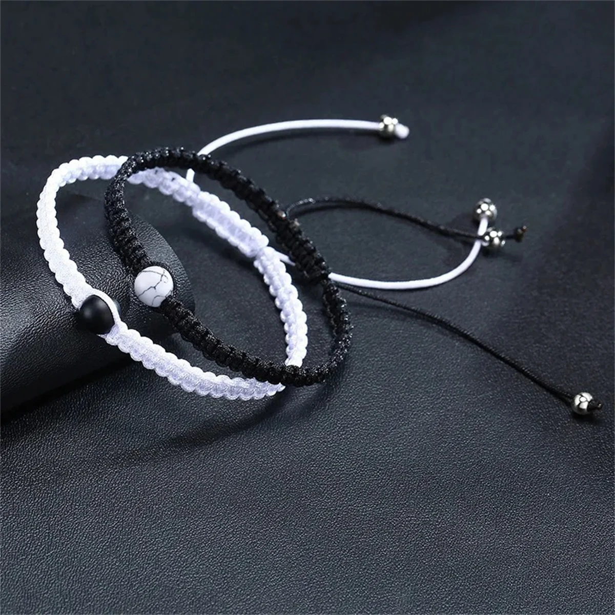 European and American Fashion White Black Frosted Bracelet DIY Hand Woven Adjustable Couple Bracelet Jewelry Gift