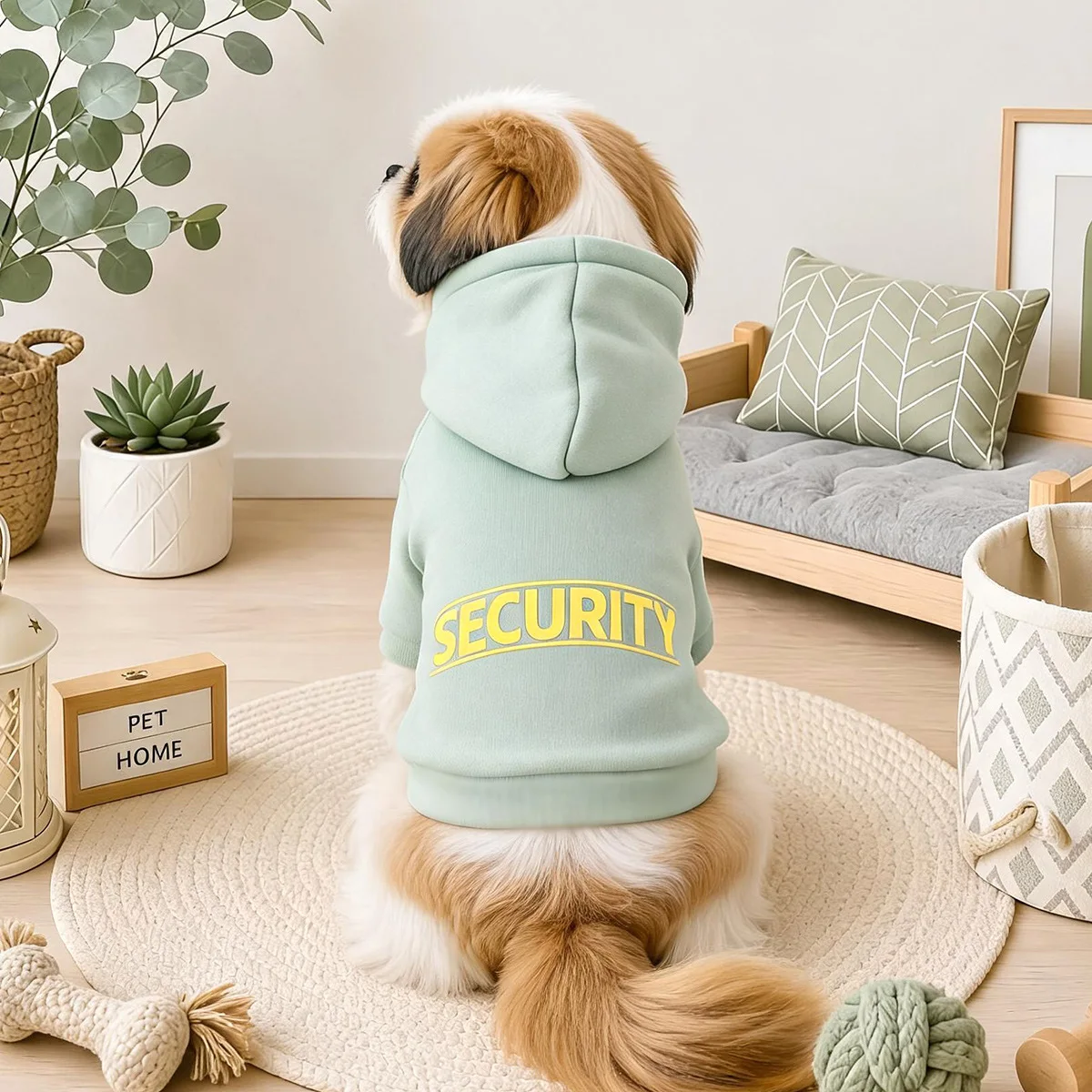 Small Dog Hoodie Pet Clothes Soft Warm Fleece Pets Pullover Chihuahua Costumes Puppy SECURITY Print Coat with Hat