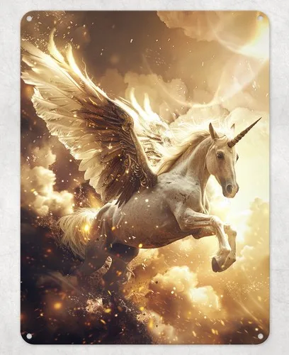 Flying White Unicorn Metal Poster Wall Sign Man Cave Shed Bedroom Home Kitchen --Tin Sign