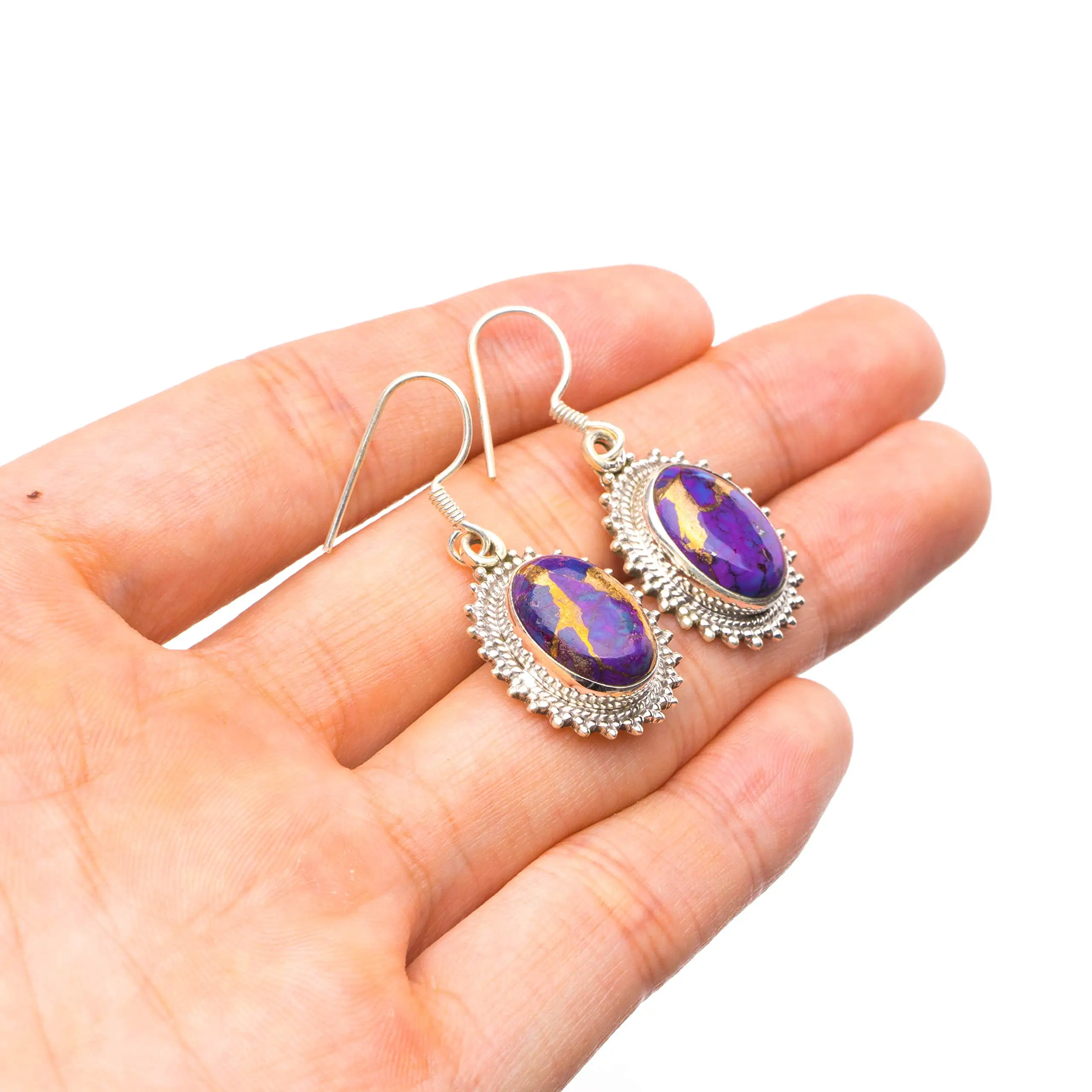 StarGems® Natural Copper Turquoise Handmade Unique 925 Sterling Silver Earrings 1 1/4