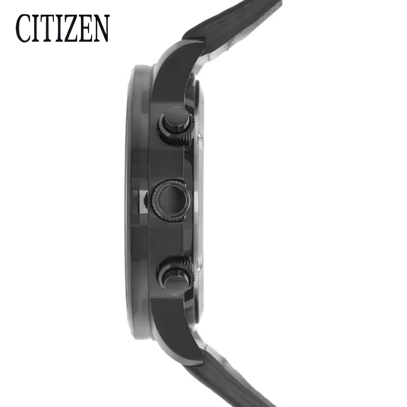 Citizen Eco-Drive CA0695-17E Chronograph 44mm Black Dial IP Black Case Brown Leather Strap 100M WR B612