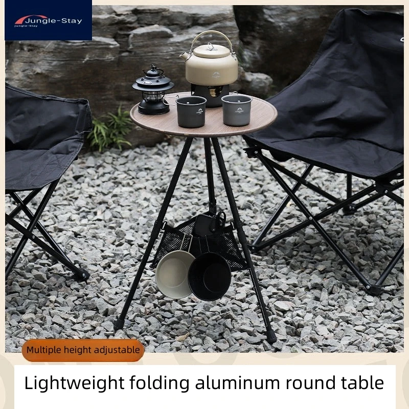 

Jungle-Stay Camping Round Table Light Stand Ultralight Portable Folding Table with Adjustable Legs for Picnic Indoor/Outdoor