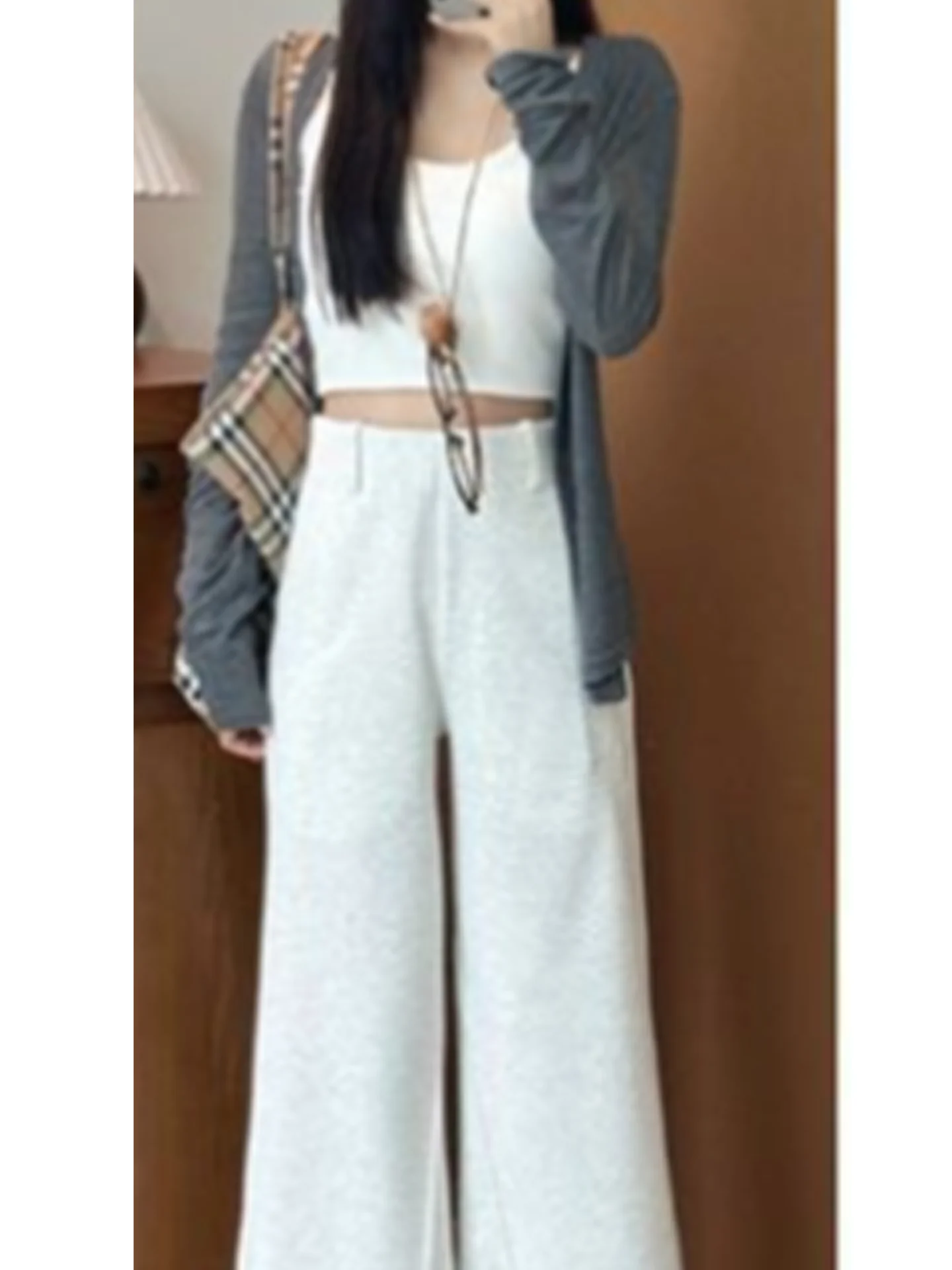 Amerikanischen Sle Hohe Taille ey Casual Hosen frauen Herbst Winter Neue Faion Gerade Bein Spor Lose Bodenlangen Hosen