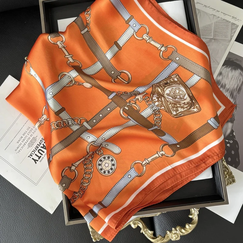 Luxury 70*70cm Square Scarf for Women Soft Satin Neckerchief Female Hair Bands Elegant Ladies Bag Ribbon Headband Bandana Shawl image 5