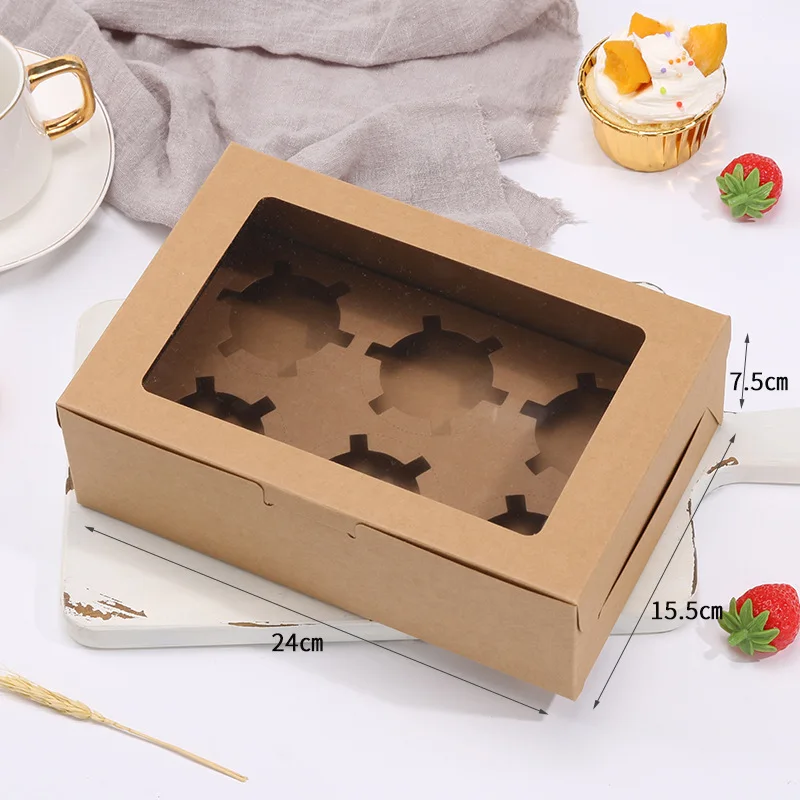 1PC Cupcake Boxes 4/6 Holes Cake Box with Clear Window Cake Holder for Holidays Weddings Baby Shower Birthdays Party Supplies