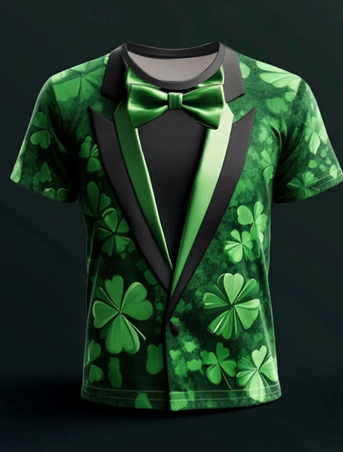 2025 St. Patrick Men's Shamrock Tuxedo T Shirt Short Sleeve T shirt 3D Print O-Neck Shirt Green Summer Spring Clothing Apparel