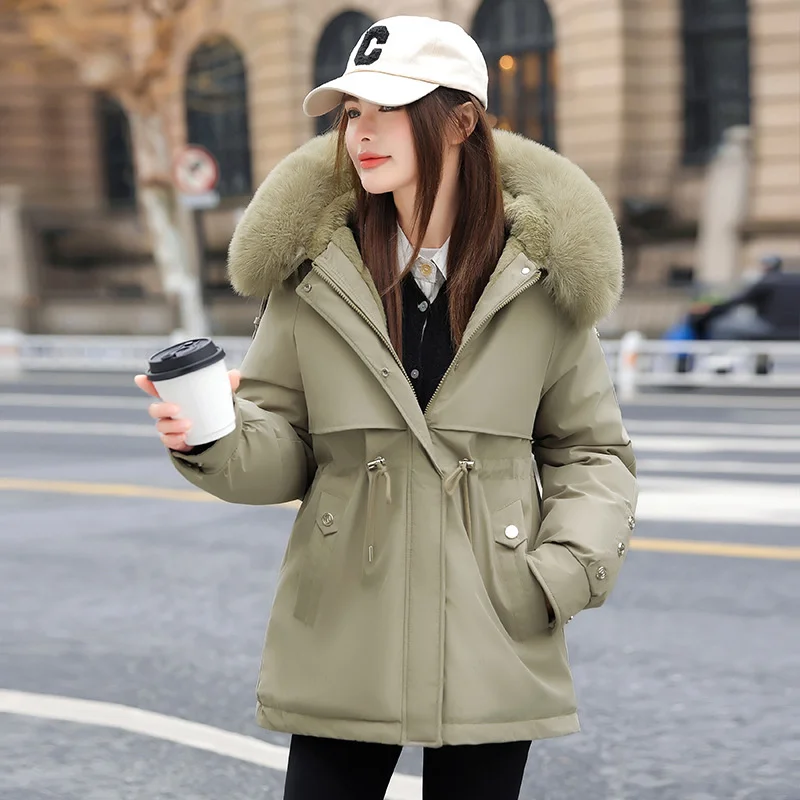 

2025 Streetwear Winter Parkas Women's Fleece Velvet Jackets Windproof Warm Thicken Outerwear Loose Big Fur Collar Hooded Coats