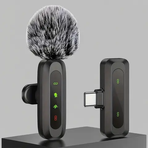 Wireless Lavalier Microphone with USB-C Connector and Noise Cancellation
