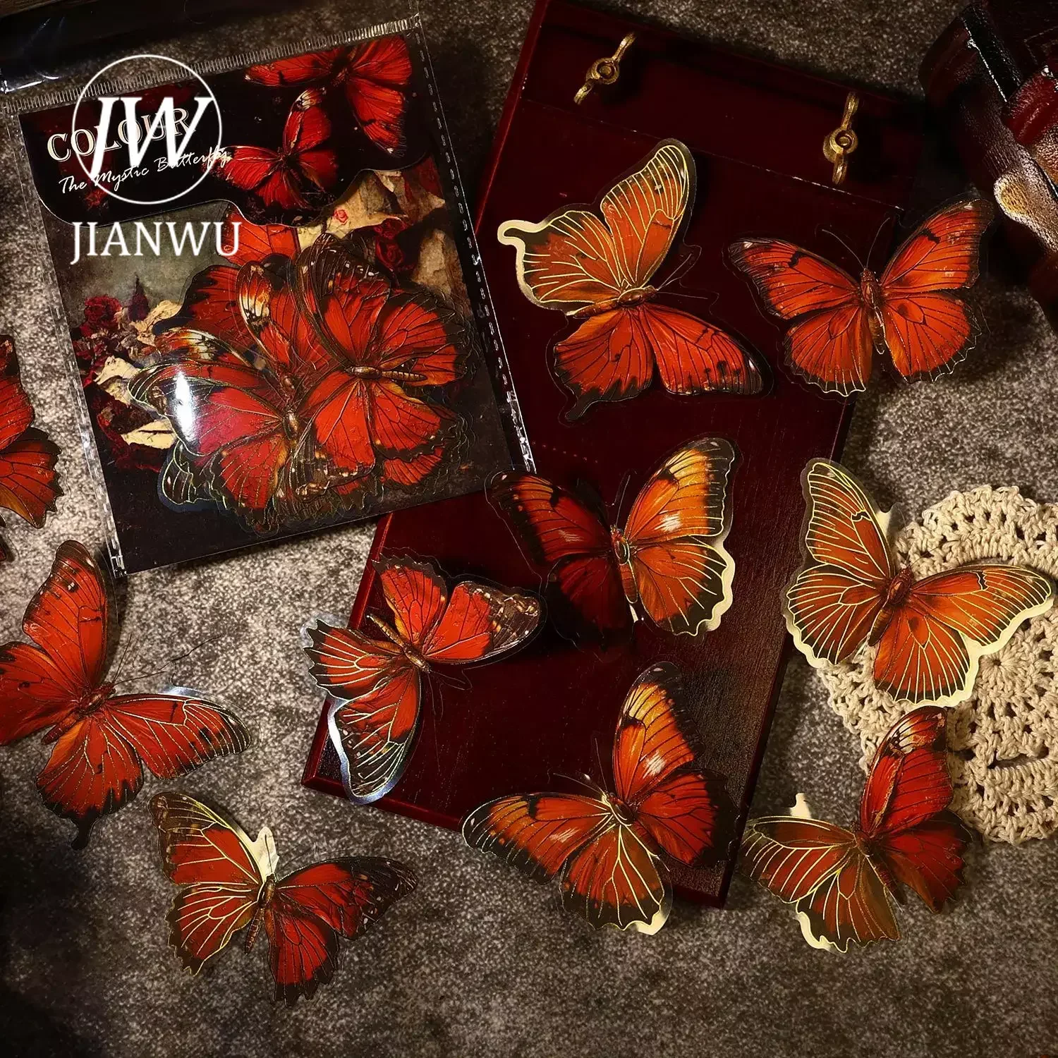 JIANWU 10 Sheets The Mystic Butterfly Series Vintage Bronzing Material Decor PET Sticker Creative DIY Journal Collage Stationery