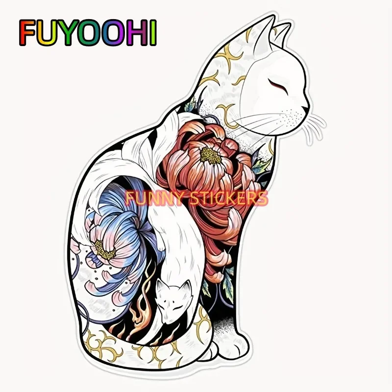 

FUYOOHI Stunning Flower Cat Pattern Vinyl Sticker For Car, Laptop, And Wall Decoration