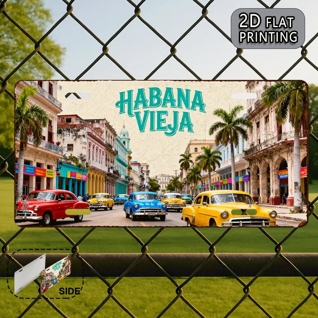 2D Flat - 2D Plan/Flat Printing 2D/Vintage Havana Old Town Aluminum Metal Plate/Decorative Sign (30.48X15.24Cm)/for Decoration O